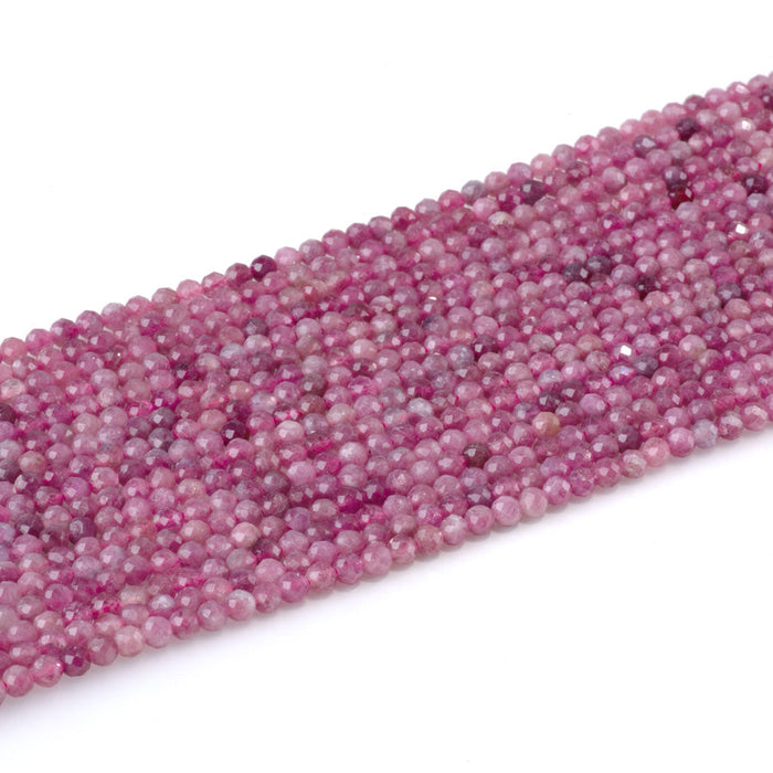 This is a Dakota Stones 4mm Pink Tourmaline Gemstone strand with A grade faceted round beads in 15-16 inch strand.