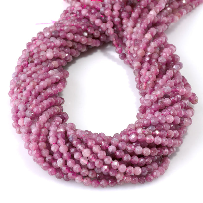 This is a Dakota Stones 4mm Pink Tourmaline Gemstone strand with A grade faceted round beads in 15-16 inch strand.