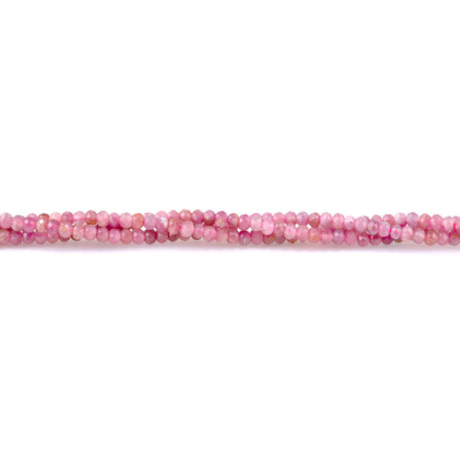 This is a Dakota Stones 3x4mm Pink Tourmaline Gemstone strand with faceted rondelle beads in 15-16 inch strand.