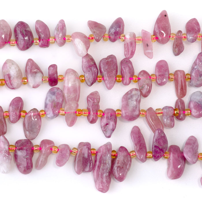 Pink Tourmaline 6x12-10x20mm Free Form Dancing Drops A Grade - 15-16 Inch