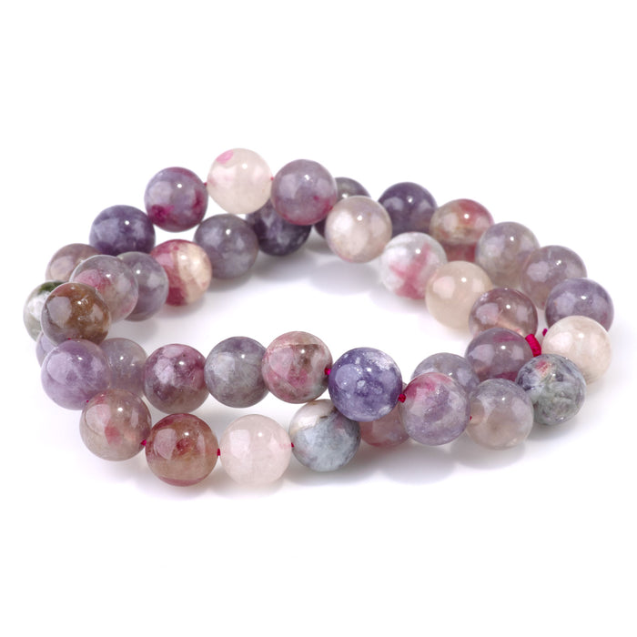 Pink Tourmaline with Leopidolite 10mm Round A Grade - 15-16 Inch