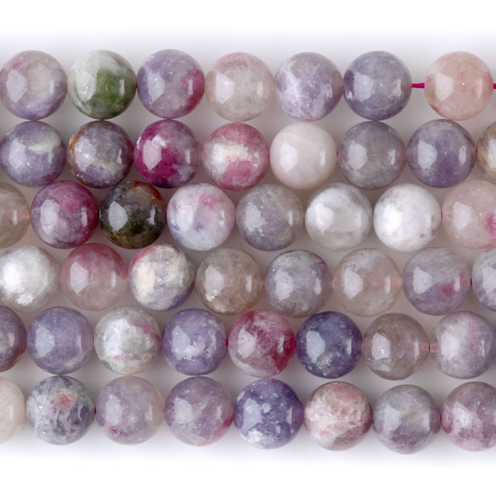 Pink Tourmaline with Leopidolite 10mm Round A Grade - 15-16 Inch