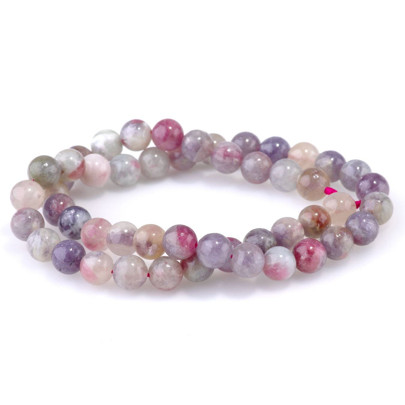 Phosphosiderite & Pink Tourmaline Lepidolite Gemstone Beads
