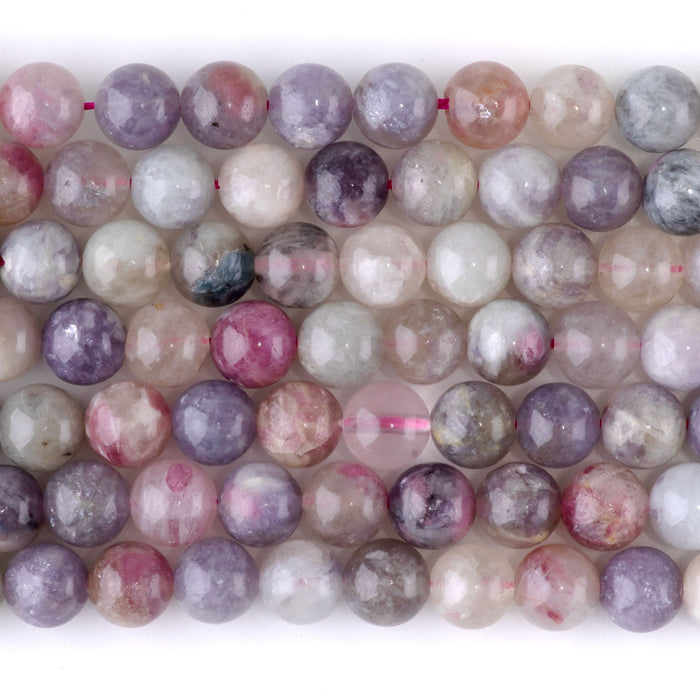 Pink Tourmaline with Leopidolite 8mm Round A Grade - 15-16 Inch