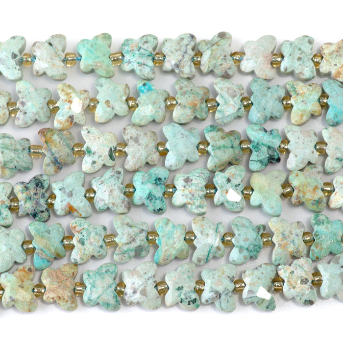 This is a Dakota Stones 10x8mm Peruvian Turquoise Butterfly Gemstone strand with A grade faceted beads in 15-16 inch strand.