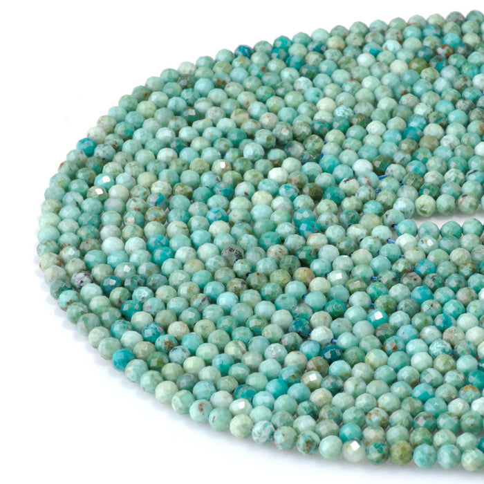 This is a Dakota Stones 4mm Peruvian Turquoise Gemstone strand with A grade faceted round beads in 15-16 inch strand.