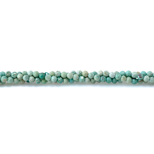This is a Dakota Stones 4mm Peruvian Turquoise Gemstone strand with A grade faceted round beads in 15-16 inch strand.