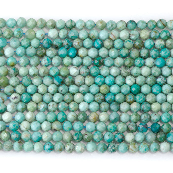 This is a Dakota Stones 4mm Peruvian Turquoise Gemstone strand with A grade faceted round beads in 15-16 inch strand.