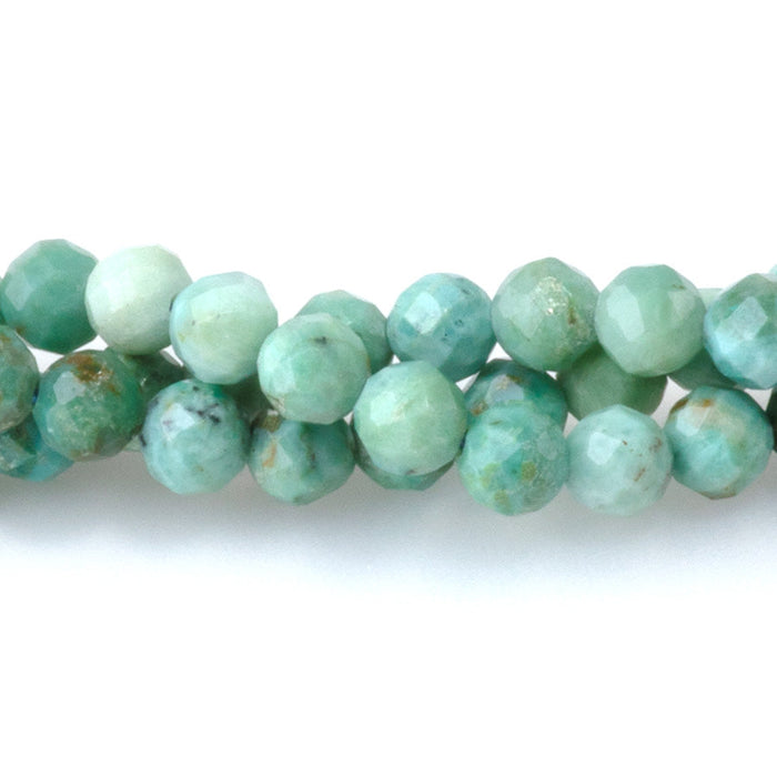 This is a Dakota Stones 4mm Peruvian Turquoise Gemstone strand with A grade faceted round beads in 15-16 inch strand.