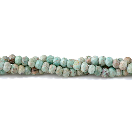 This is a Dakota Stones 5x8mm Peruvian Turquoise Gemstone strand with A grade faceted rondelle beads in 15-16 inch strand.