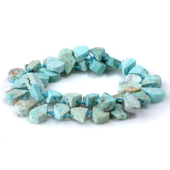 Peruvian Turquoise (Chrysocolla) 9x13-12x16mm Top Drill Irregular Flat Drop - 15-16 Inch