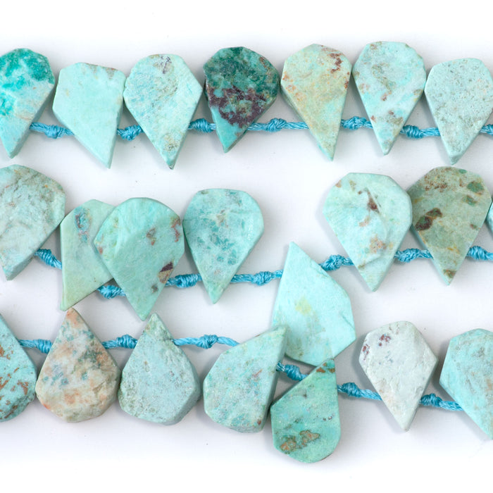 Peruvian Turquoise (Chrysocolla) 9x13-12x16mm Top Drill Irregular Flat Drop - 15-16 Inch