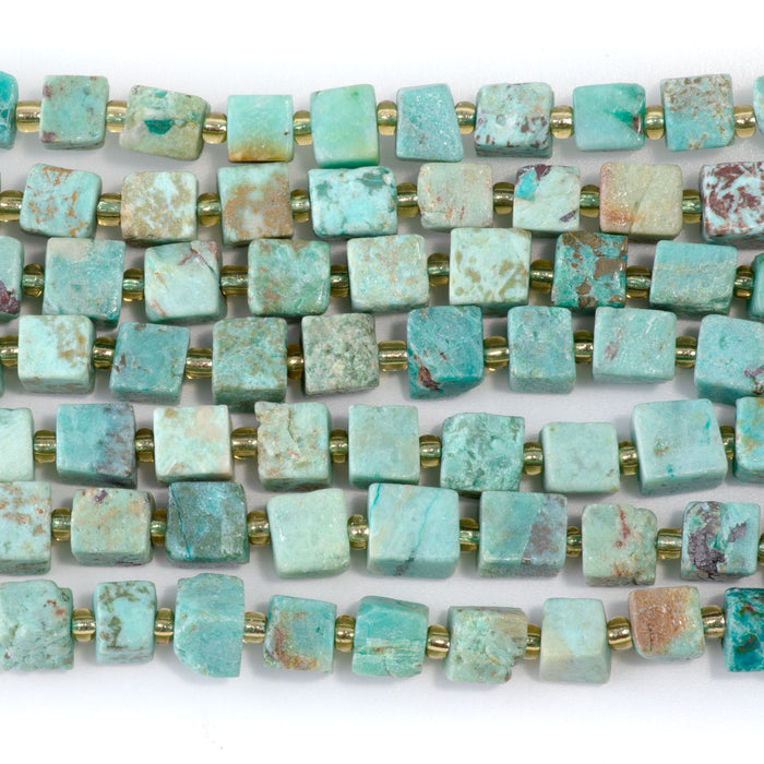 Peruvian Turquoise (Chrysocolla) 6-8mm Irregular Cube - 15-16 Inch