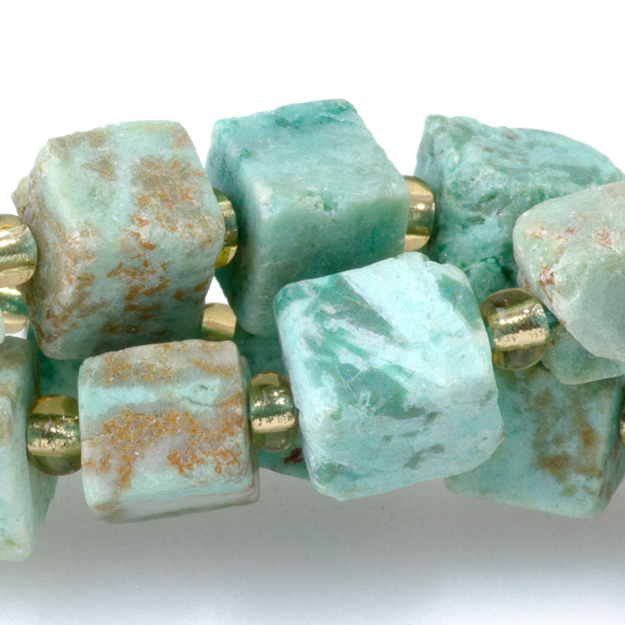 Peruvian Turquoise (Chrysocolla) 6-8mm Irregular Cube - 15-16 Inch