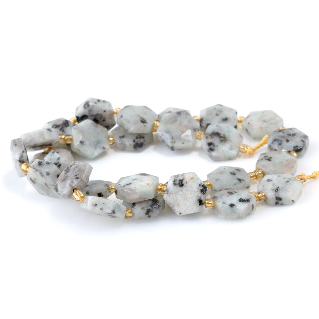 Kiwi Quartz Beads – 12x13mm Faceted Hexagon, 15–16