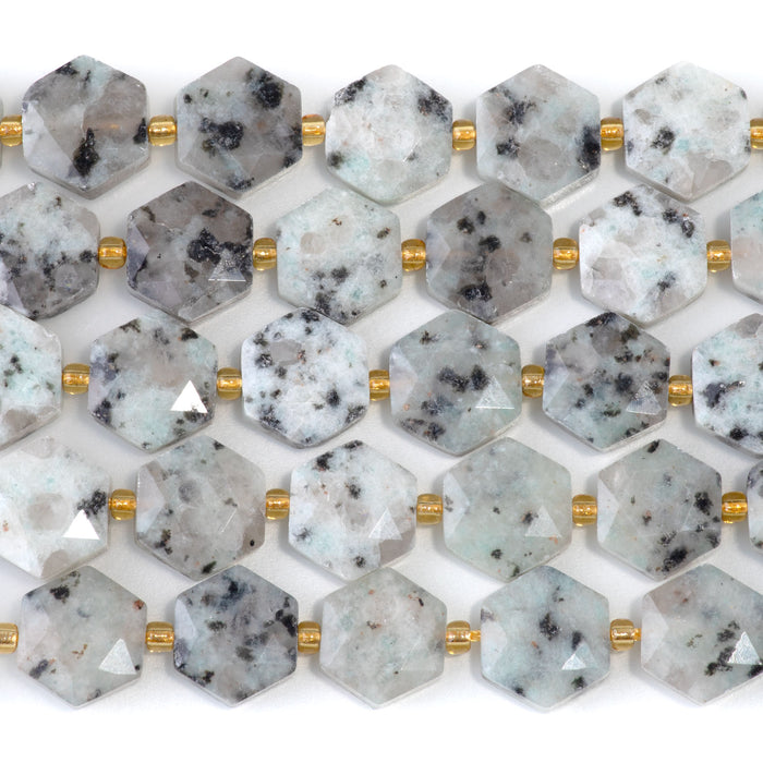 Kiwi Quartz 12x13mm Faceted Hexagon - 15-16 Inch