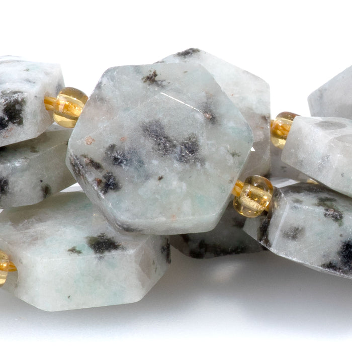 Kiwi Quartz 12x13mm Faceted Hexagon - 15-16 Inch