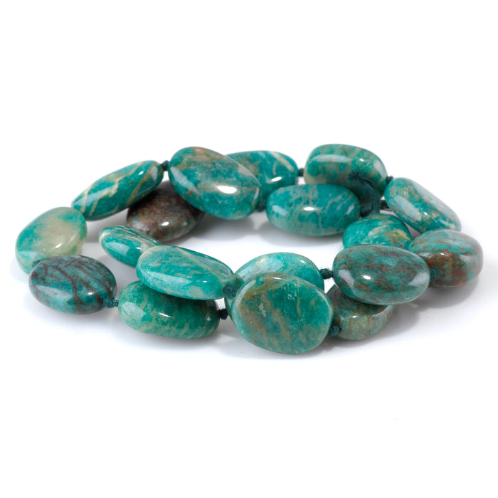 Russian Amazonite with Red Matrix 15x20-18x25mm Oval Beads - 15-16 Inch