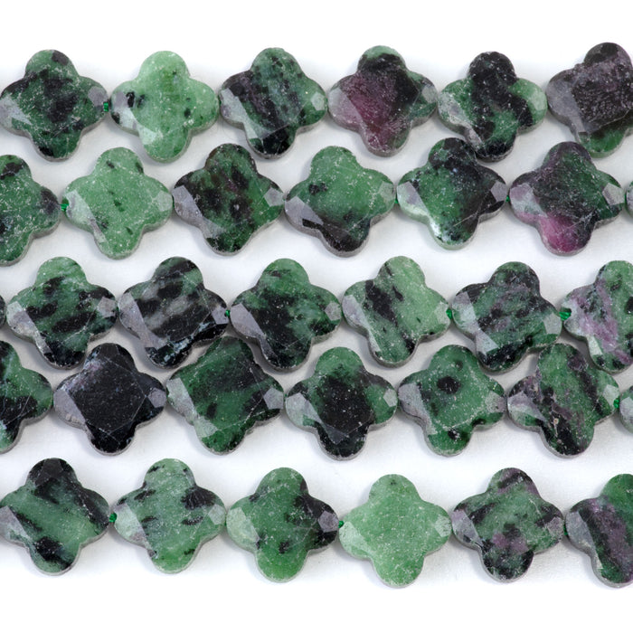 Ruby Zoisite 13mm Faceted Clover - 15-16 Inch