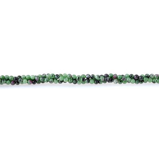 This is a Dakota Stones 3mm Ruby Zoisite Gemstone strand with round beads in 15-16 inch strand.