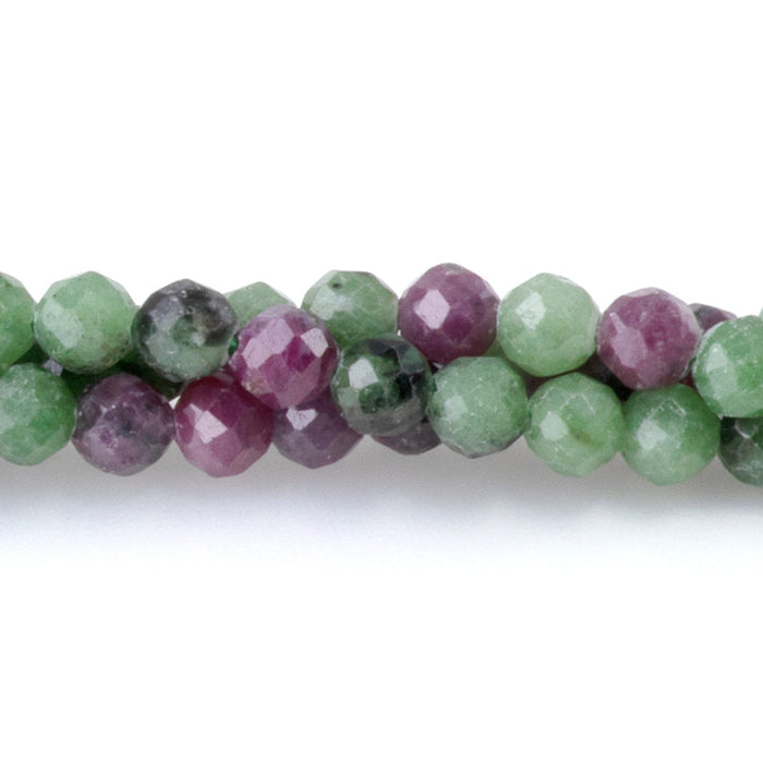 This is a Dakota Stones 4mm Ruby Zoisite Gemstone strand with faceted round beads in 15-16 inch strand.