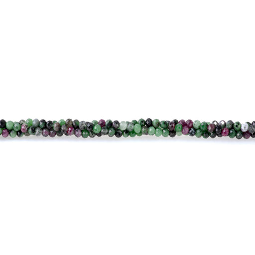 This is a Dakota Stones 3x4mm Ruby Zoisite Gemstone strand with faceted rondelle beads in 15-16 inch strand.