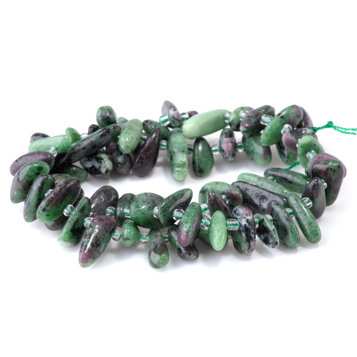 Ruby Zoisite 5x10-20mm Top Drill Teeth - 15-16-Inch