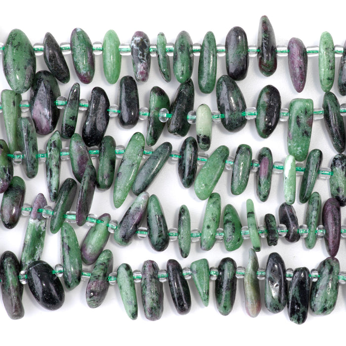 Ruby Zoisite 5x10-20mm Top Drill Teeth - 15-16-Inch
