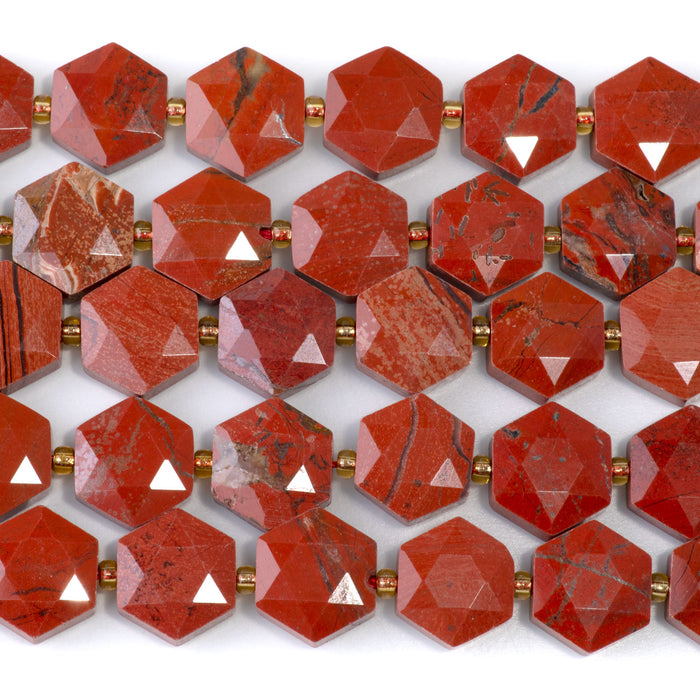 Red Jasper 12x13mm Faceted Hexagon - 15-16 Inch