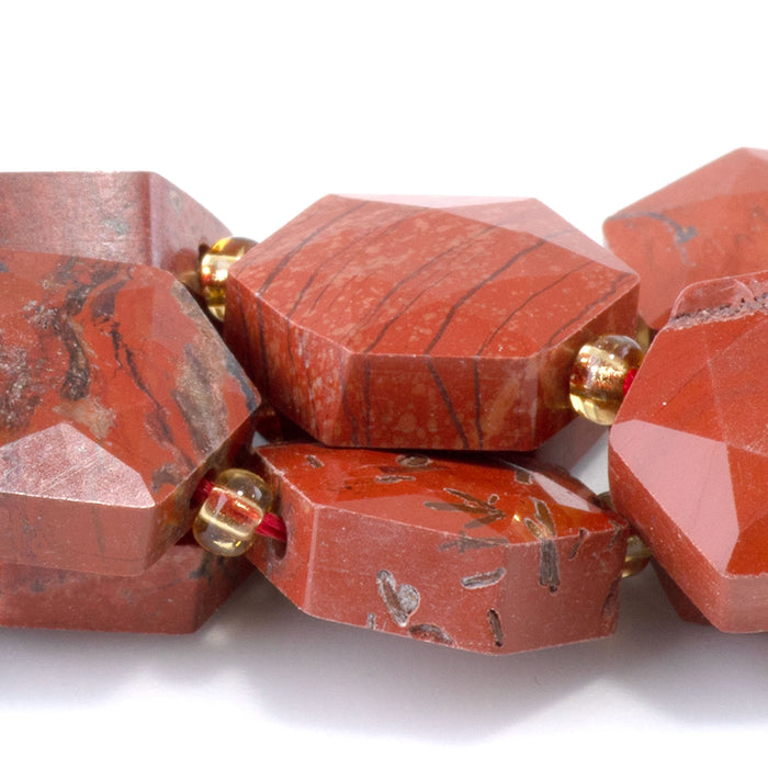 Red Jasper 12x13mm Faceted Hexagon - 15-16 Inch