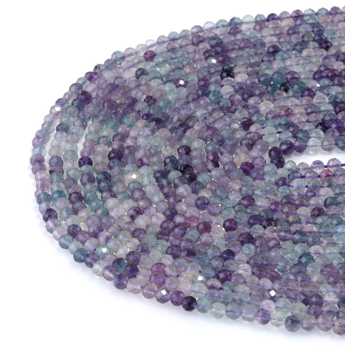 This is a Dakota Stones 4mm Rainbow Fluorite Gemstone strand with A grade microfaceted round beads in 15-16 inch strand.