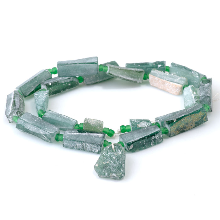 Roman Glass 4x8-9x22mm Free Form Tube with Pendant - 14-15 Inch