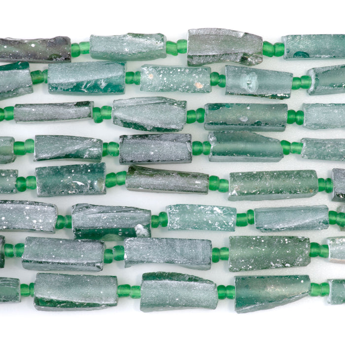 Roman Glass 4x8-9x22mm Free Form Tube with Pendant - 14-15 Inch