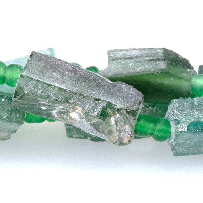 Roman Glass 4x8-9x22mm Free Form Tube with Pendant - 14-15 Inch