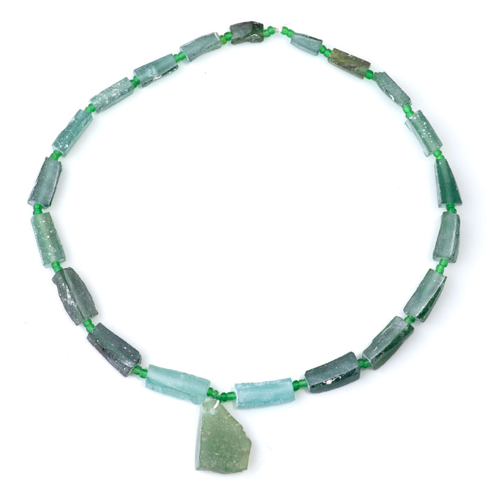 Roman Glass 4x8-9x22mm Free Form Tube with Pendant - 14-15 Inch