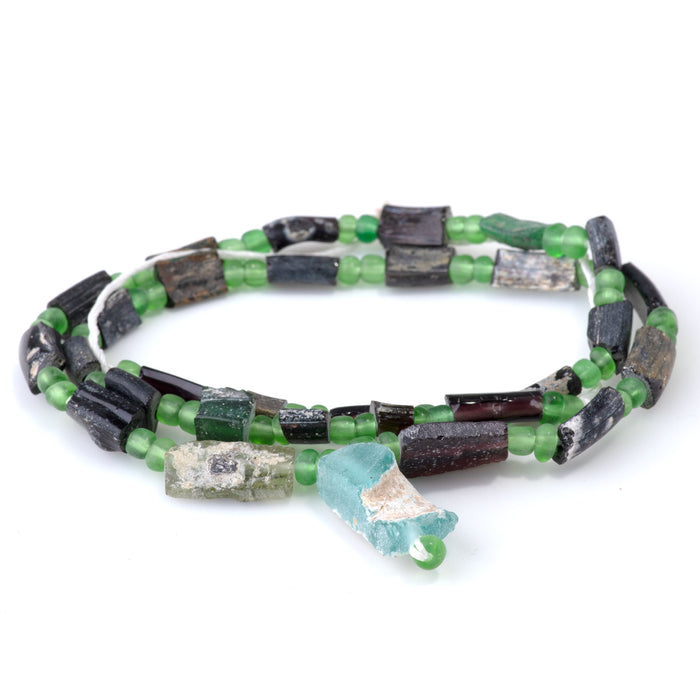 Roman Glass 5x8-8x20mm Tube Bangle Beads with Pendant - 16-17 Inch