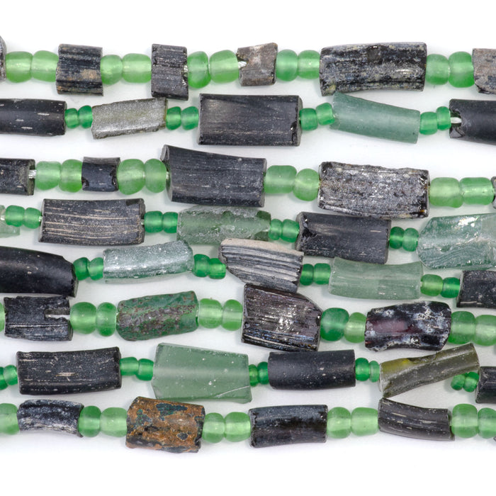 Roman Glass 5x8-8x20mm Tube Bangle Beads with Pendant - 16-17 Inch