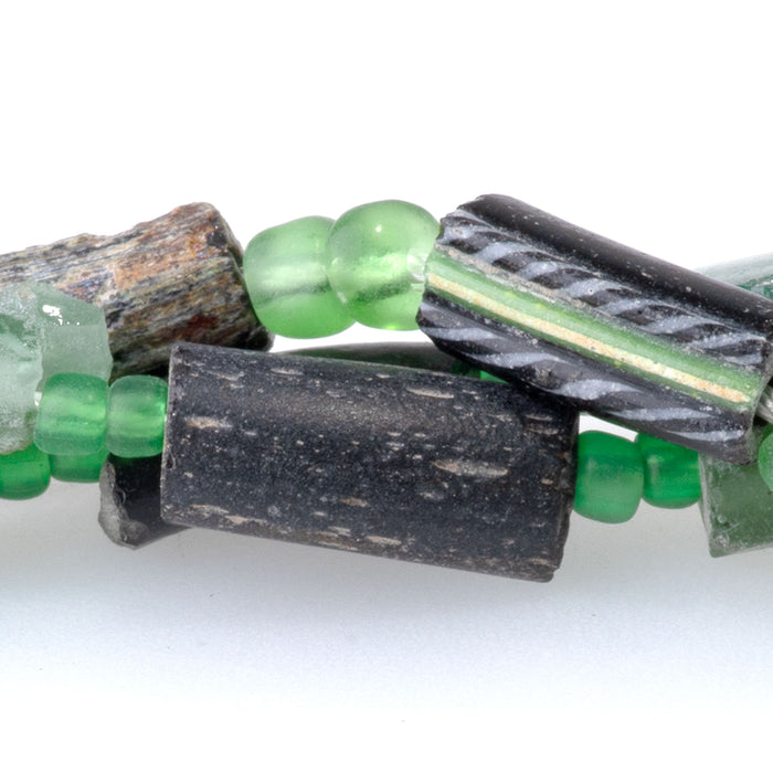 Roman Glass 5x8-8x20mm Tube Bangle Beads with Pendant - 16-17 Inch