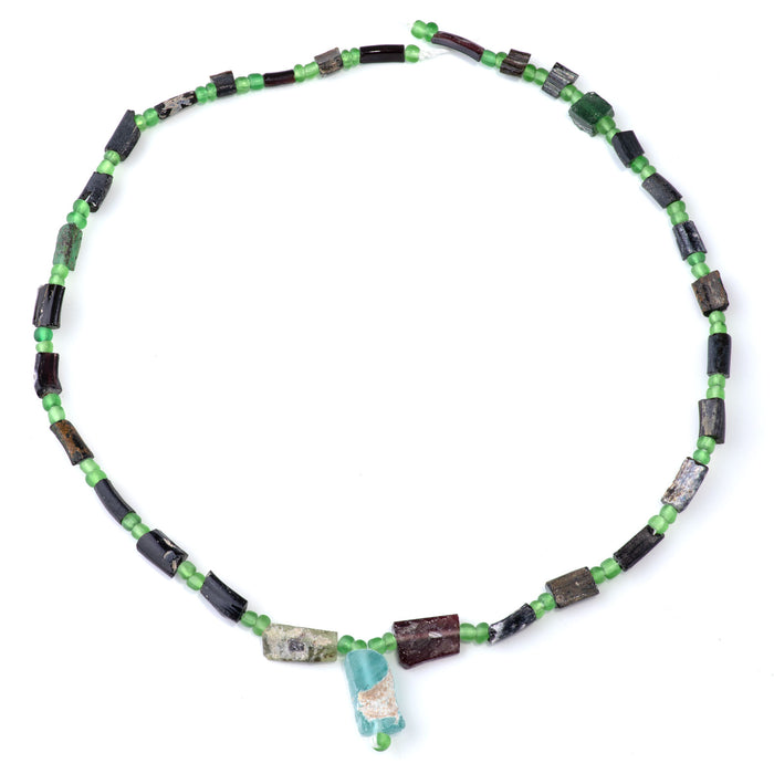 Roman Glass 5x8-8x20mm Tube Bangle Beads with Pendant - 16-17 Inch