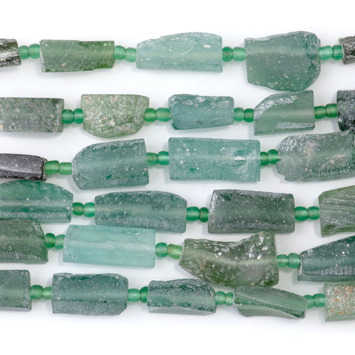 Roman Glass 6x10-14x24mm Free Form Rectangle with Coin Bezel Pendant - 15-16 Inch