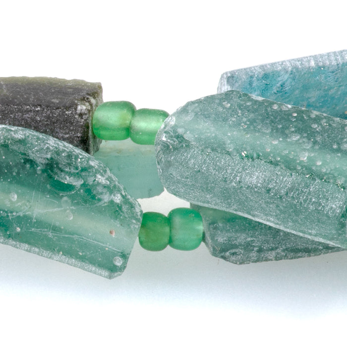 Roman Glass 6x10-14x24mm Free Form Rectangle with Coin Bezel Pendant - 15-16 Inch