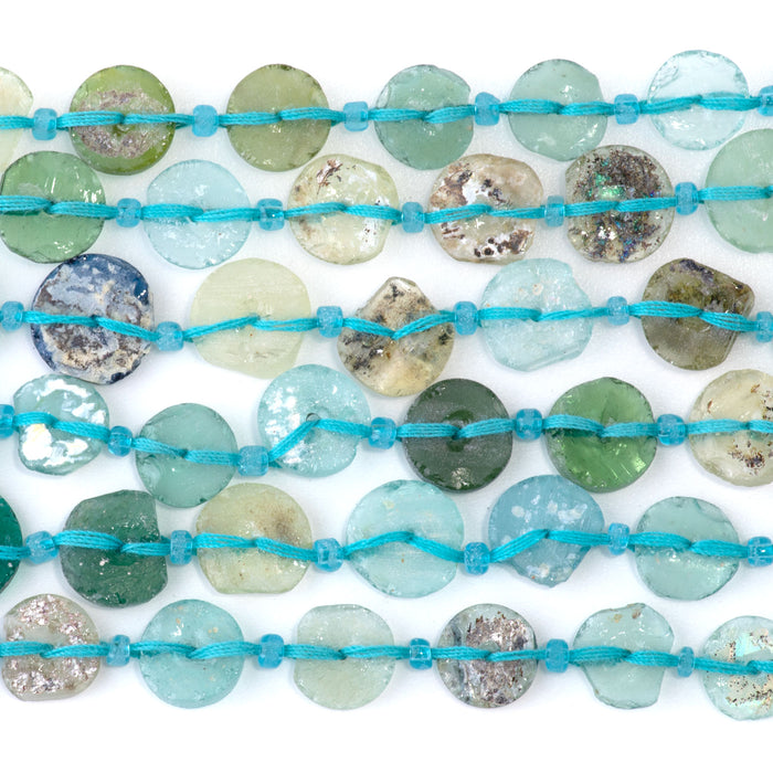 Roman Glass 8-25mm Graduated Center Drilled Coin with Pendant - 15-16 Inch