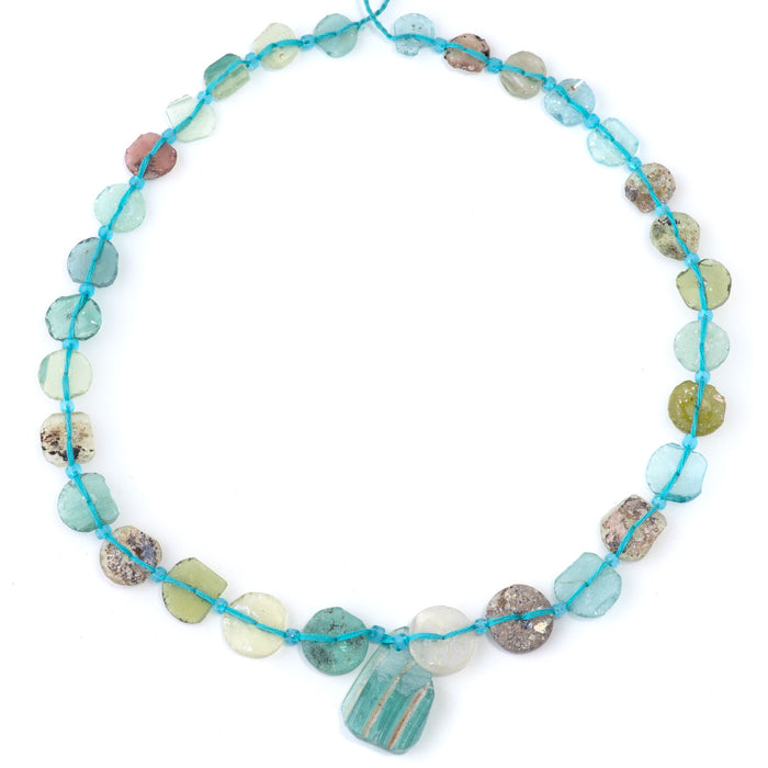 Roman Glass 8-25mm Graduated Center Drilled Coin with Pendant - 15-16 Inch