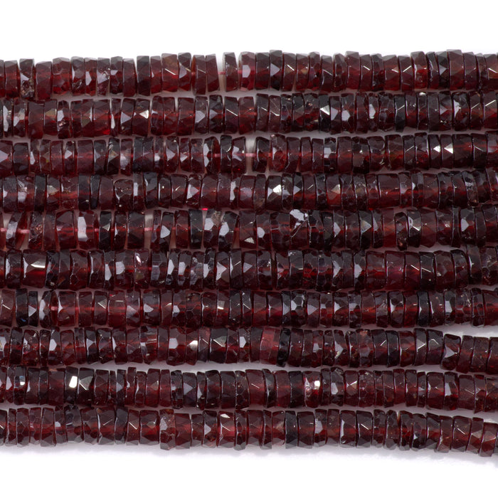 Red Garnet 1-3x6mm Faceted Irregular Tyre Bead - 15-16 Inch