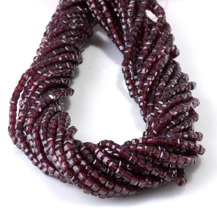 This is a Dakota Stones 3mm Red Garnet Gemstone strand with A grade table-cut cube beads in 15-16 inch strand.