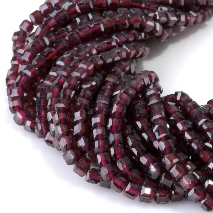 This is a Dakota Stones 3mm Red Garnet Gemstone strand with A grade table-cut cube beads in 15-16 inch strand.