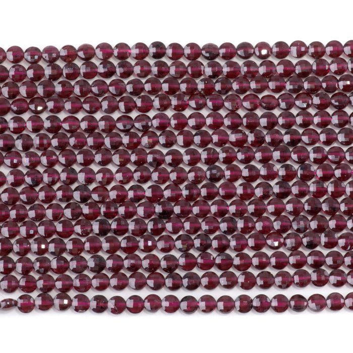 This is a Dakota Stones 4mm Red Garnet Gemstone strand with faceted coin beads in 15-16 inch strand.