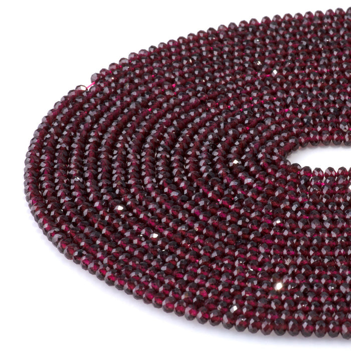 This is a Dakota Stones 3x4mm Red Garnet Gemstone strand with faceted rondelle beads in 15-16 inch strand.