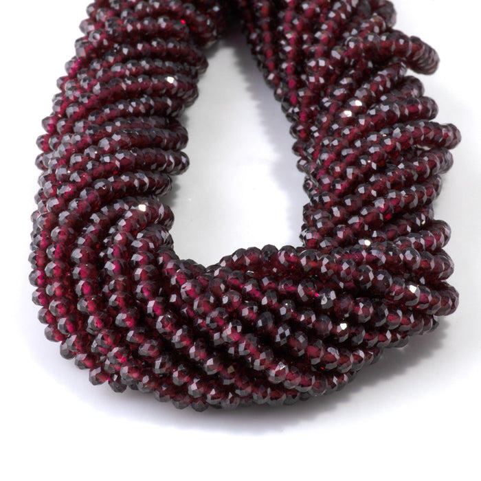 This is a Dakota Stones 3x4mm Red Garnet Gemstone strand with faceted rondelle beads in 15-16 inch strand.