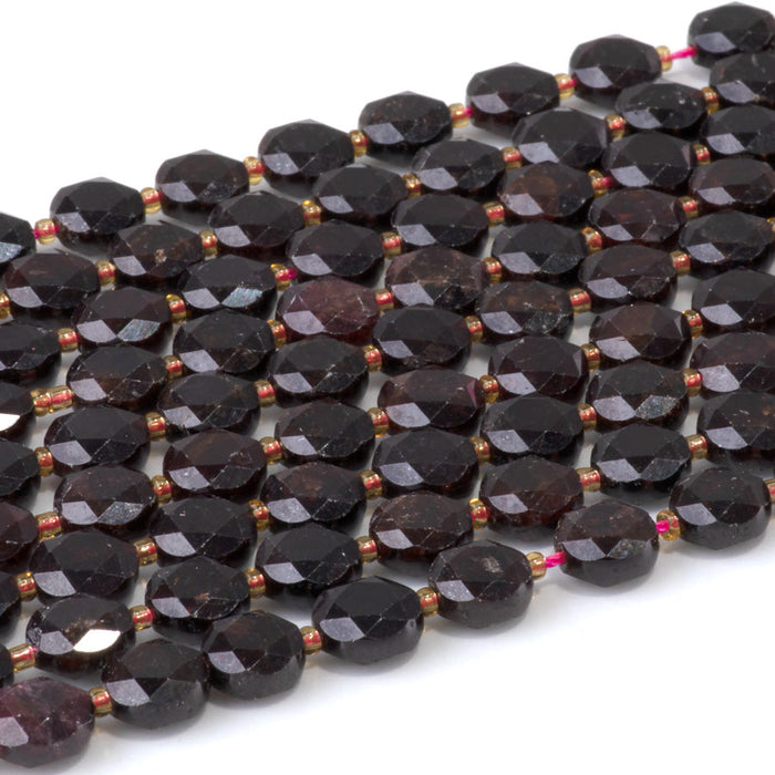 This is a Dakota Stones 8mm Red Garnet Cut Gemstone strand with coin star beads in 15-16 inch strand.